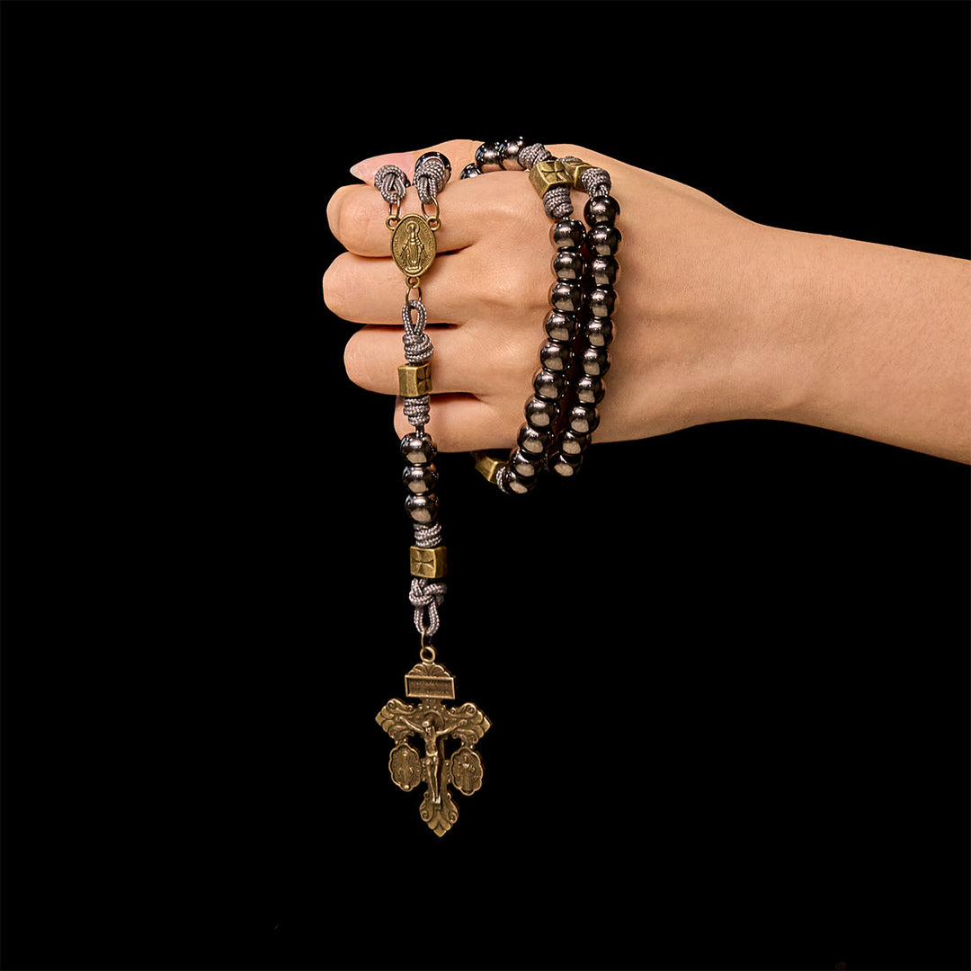 FREE Today: Miraculous Medal & Crucifix of 8 mm Round Silver Black Gallstone Nylon Cord Rosary - image 14