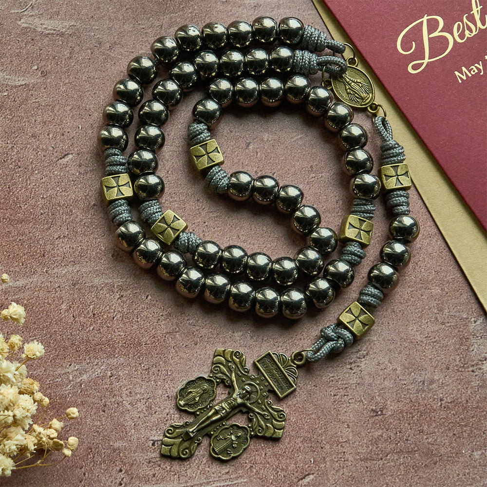 FREE Today: Miraculous Medal & Crucifix of 8 mm Round Silver Black Gallstone Nylon Cord Rosary - image 1