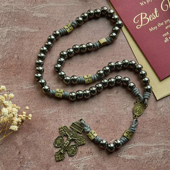 FREE Today: Miraculous Medal & Crucifix of 8 mm Round Silver Black Gallstone Nylon Cord Rosary - image 2