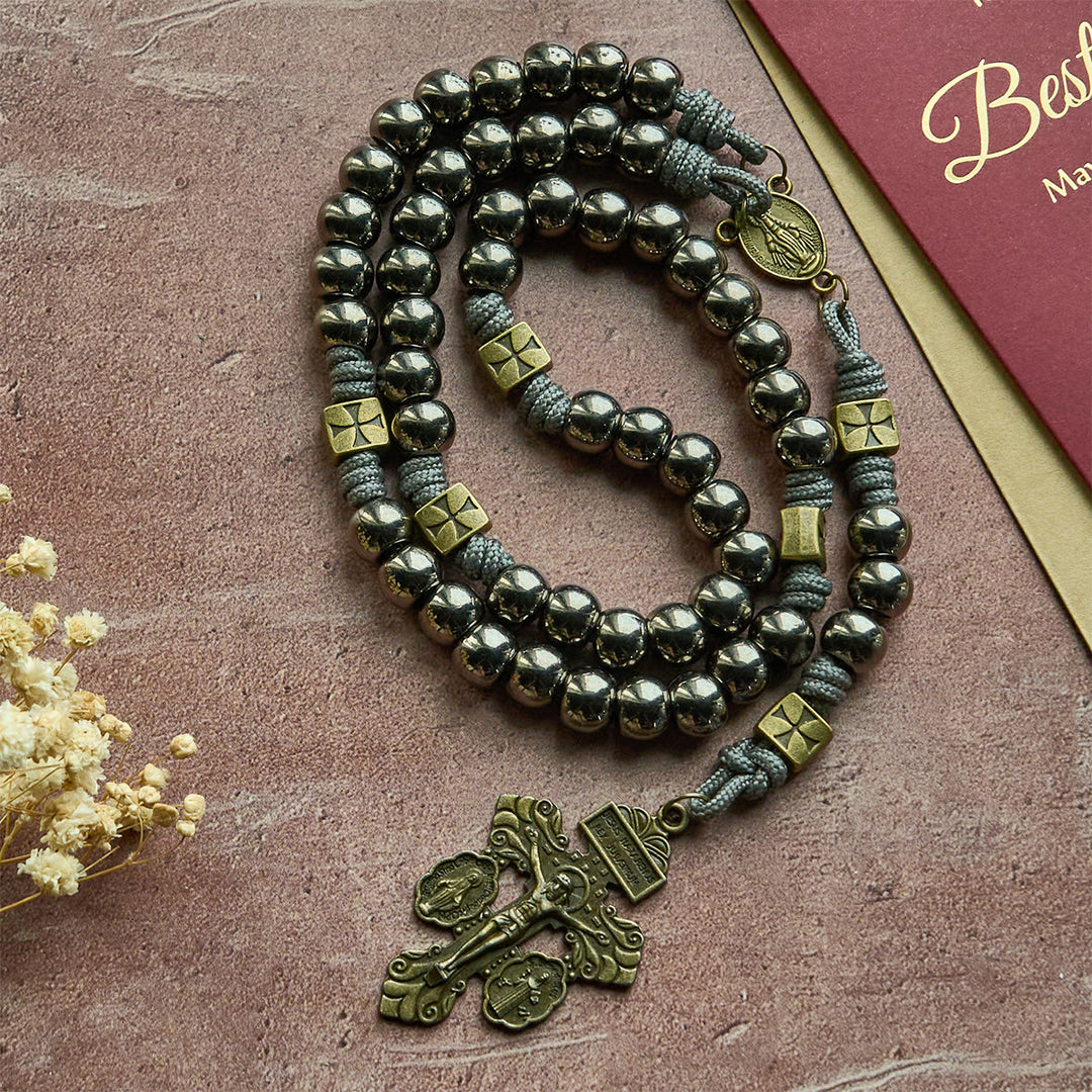 FREE Today: Miraculous Medal & Crucifix of 8 mm Round Silver Black Gallstone Nylon Cord Rosary - image 3