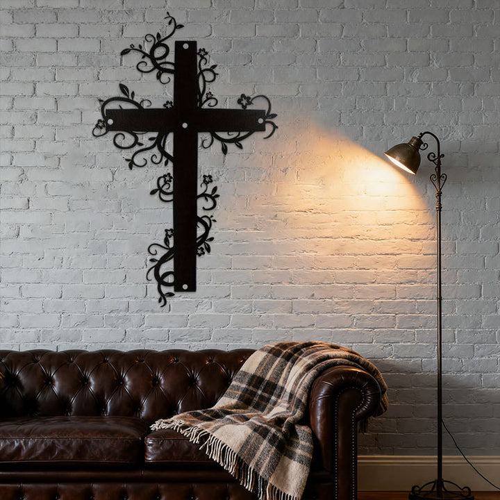 Christianartworkshop Gothic Floral Vine Cross Black Metal Wall Decor - image 3