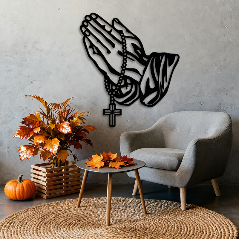 Christianartworkshop Classic Praying Hands with Rosary Cross Metal