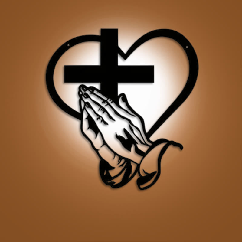 Christianartworkshop Modern Spiritual Praying Hands Heart Cross Black Metal Wall Decor - image 0