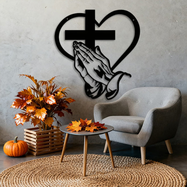 Christianartworkshop Modern Spiritual Praying Hands Heart Cross Black Metal Wall Decor - image 3