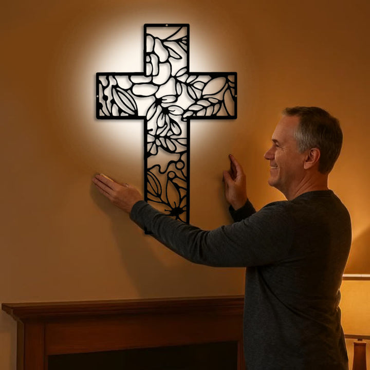 Christianartworkshop Spiritual Praying Hands Heart Cross Black Metal Wall Decor - image 1