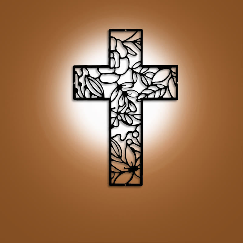 Christianartworkshop Contemporary Floral Cross Black Metal Wall Decor - Black - 13''*19.69''/33*50cm - image 0