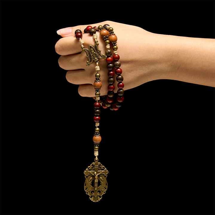 Christianartworkshop Traditoinal Christmas-Style Wooden Rosary: Earthy Beads & Bronze Crucifix - image 4