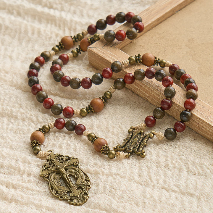 Christianartworkshop Traditoinal Christmas-Style Wooden Rosary: Earthy Beads & Bronze Crucifix - image 6