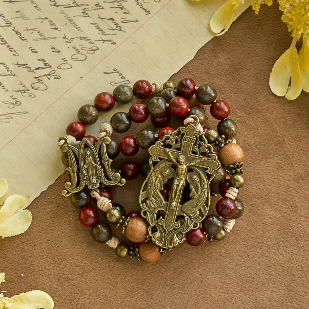 Christianartworkshop Traditoinal Christmas-Style Wooden Rosary: Earthy Beads & Bronze Crucifix - Traditional Christmas-Themed Rosary - image 2