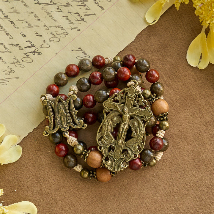 Christianartworkshop Traditoinal Christmas-Style Wooden Rosary: Earthy Beads & Bronze Crucifix - Traditional Christmas-Themed Rosary - image 2