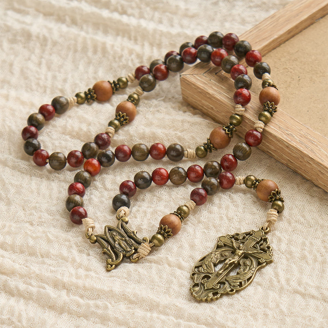 Christianartworkshop Traditoinal Christmas-Style Wooden Rosary: Earthy Beads & Bronze Crucifix - image 5
