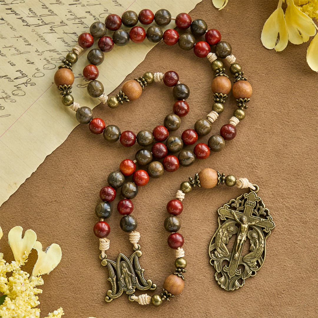 Christianartworkshop Traditoinal Christmas-Style Wooden Rosary: Earthy Beads & Bronze Crucifix - image 3