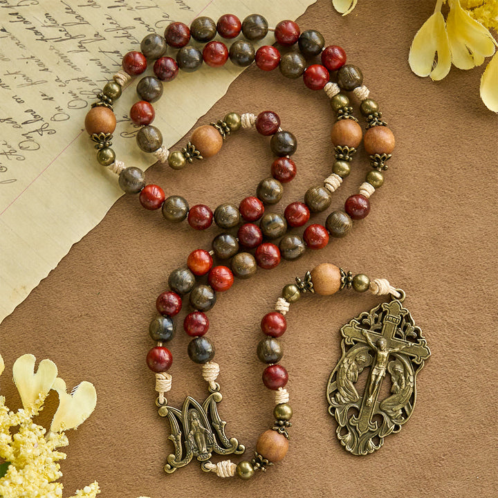 Christianartworkshop Traditoinal Christmas-Style Wooden Rosary: Earthy Beads & Bronze Crucifix - image 3