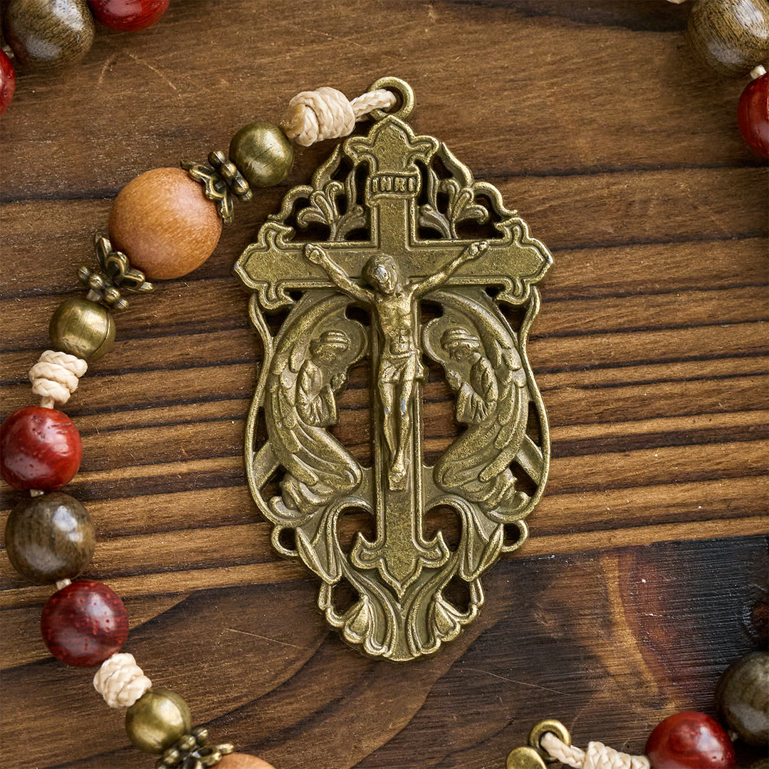 Christianartworkshop Traditoinal Christmas-Style Wooden Rosary: Earthy Beads & Bronze Crucifix - image 9