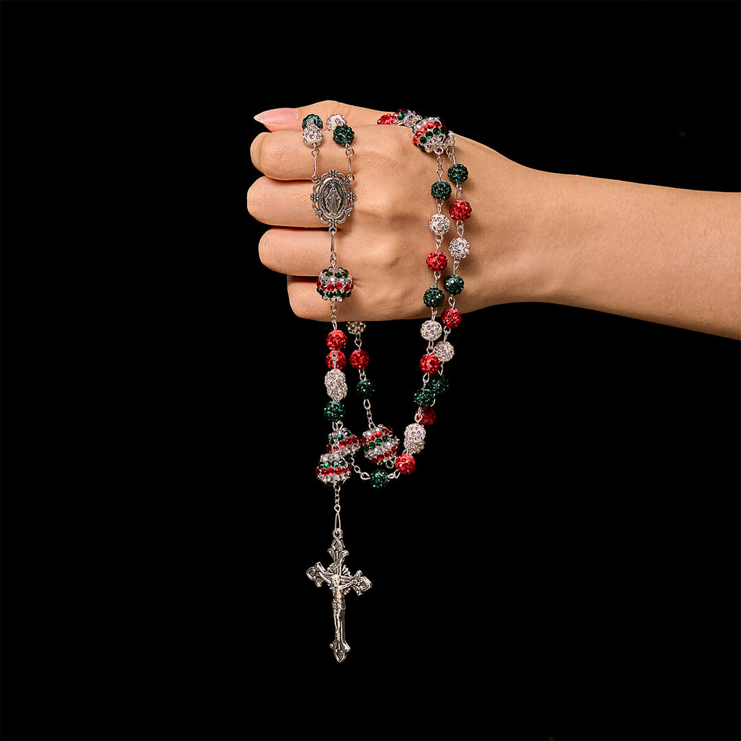 Christianartworkshop Christmas Gift: Crystal-Covered Tricolor Beads & Miraculous Medal Glam Sparkling Rosary - image 4