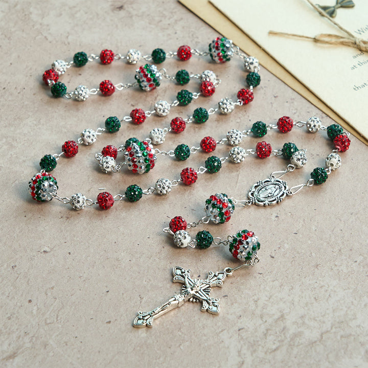 Christianartworkshop Christmas Gift: Crystal-Covered Tricolor Beads & Miraculous Medal Glam Sparkling Rosary - image 9