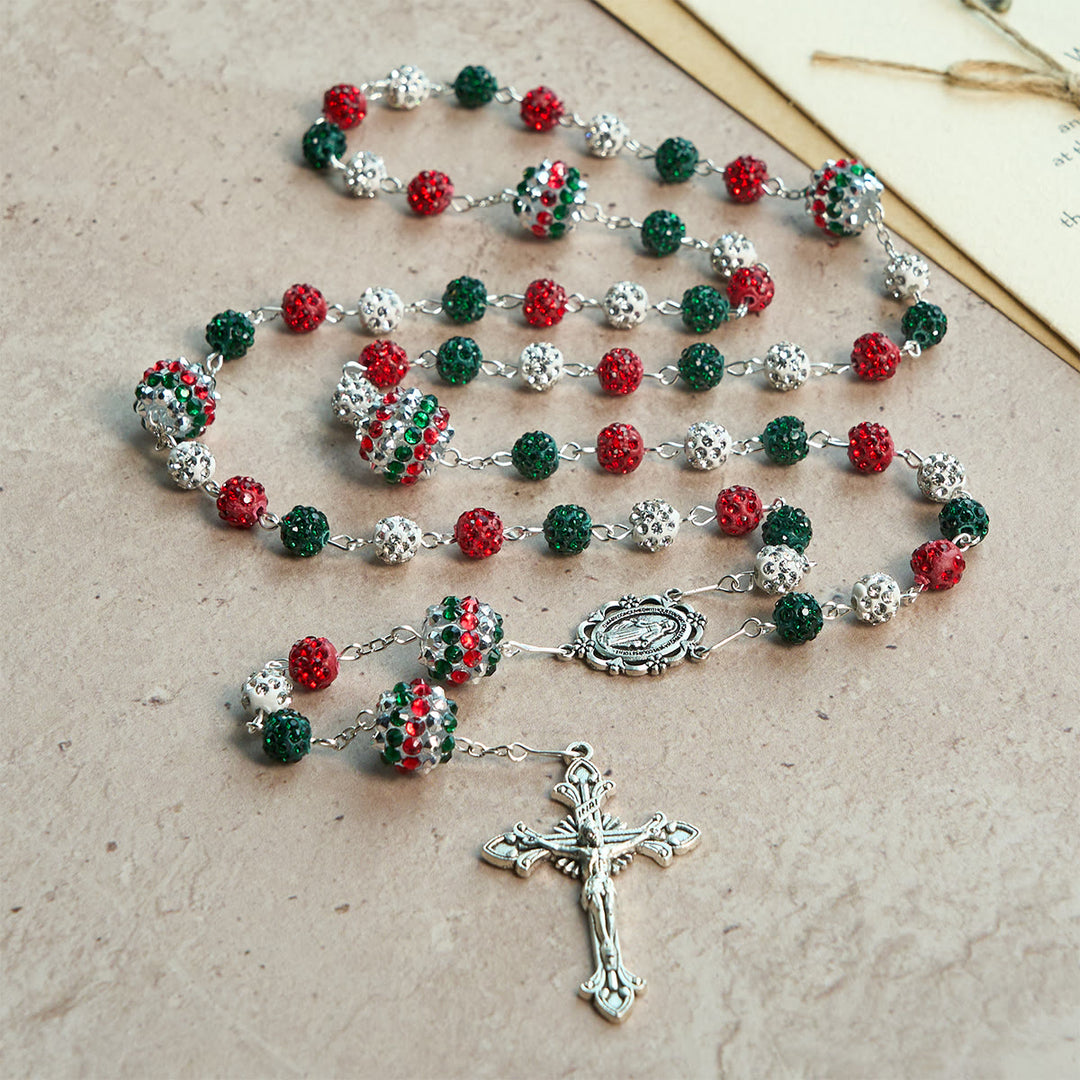 Christianartworkshop Christmas Gift: Crystal-Covered Tricolor Beads & Miraculous Medal Glam Sparkling Rosary - image 10