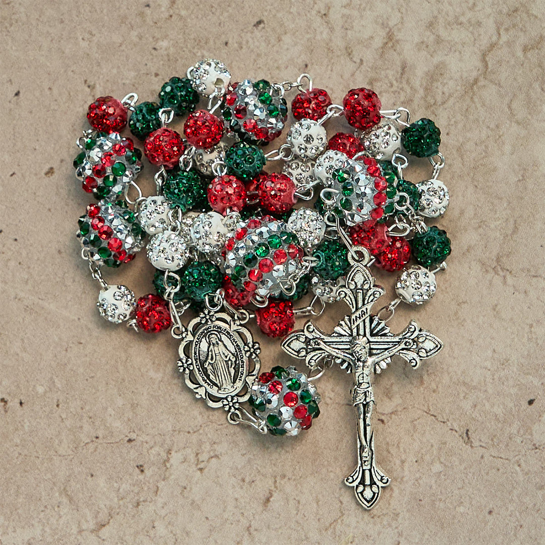 Christianartworkshop Crystal-Covered Tricolor Beads & Miraculous Medal Glam Sparkling Rosary - Miraculous Medal & Crucifix - image 0