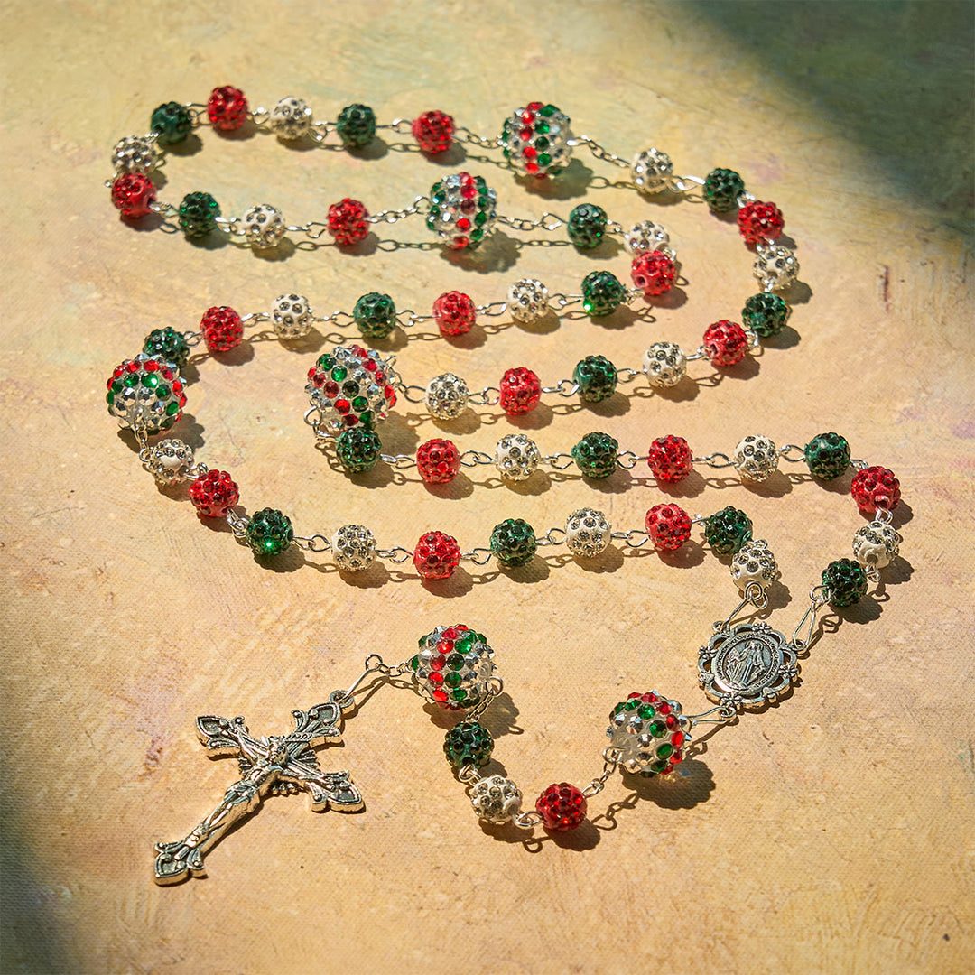 Christianartworkshop Christmas Gift: Crystal-Covered Tricolor Beads & Miraculous Medal Glam Sparkling Rosary - image 8