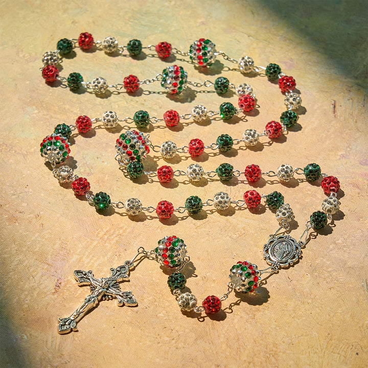 Christianartworkshop Christmas Gift: Crystal-Covered Tricolor Beads & Miraculous Medal Glam Sparkling Rosary - image 8
