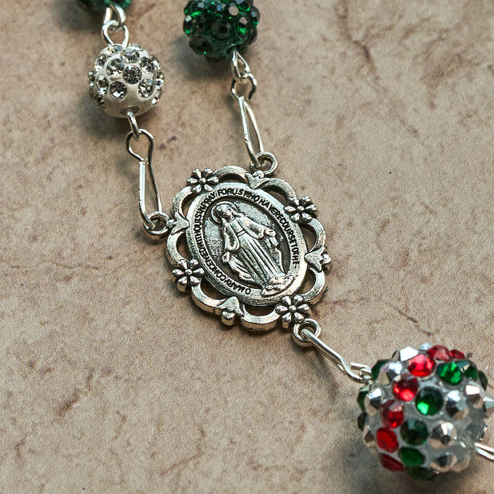 Christianartworkshop Christmas Gift: Crystal-Covered Tricolor Beads & Miraculous Medal Glam Sparkling Rosary - image 13