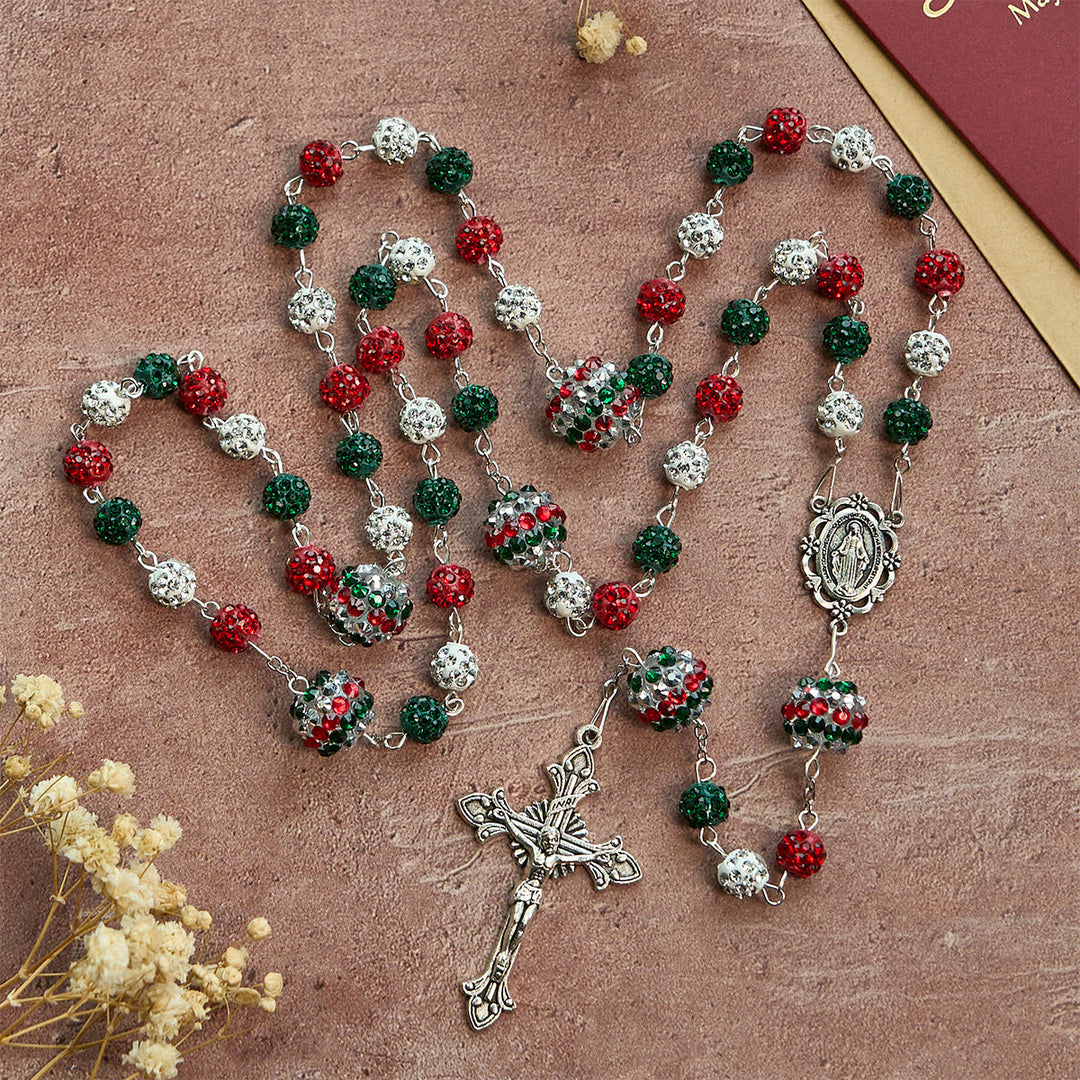 Christianartworkshop Christmas Gift: Crystal-Covered Tricolor Beads & Miraculous Medal Glam Sparkling Rosary - image 15