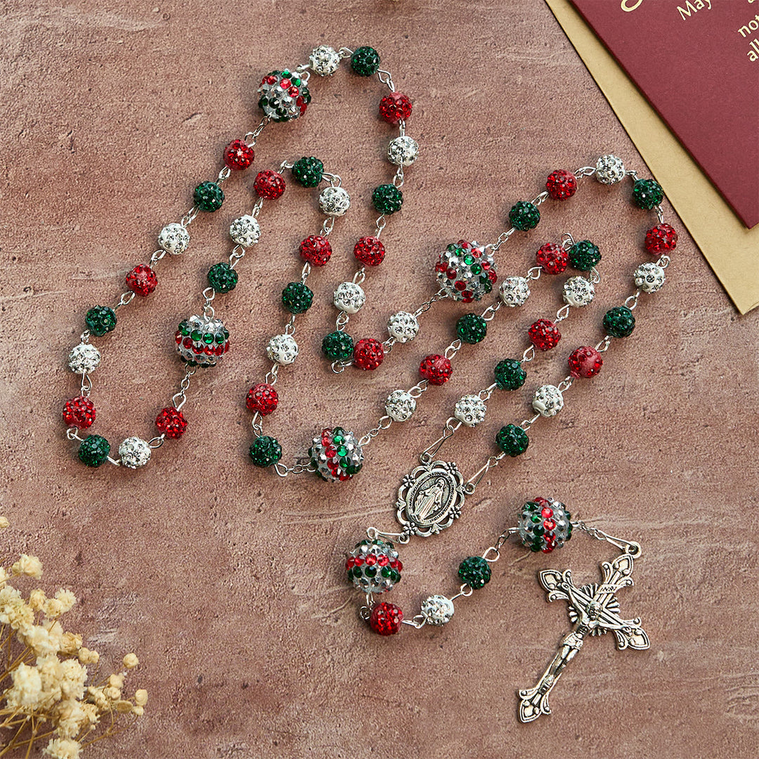 Christianartworkshop Christmas Gift: Crystal-Covered Tricolor Beads & Miraculous Medal Glam Sparkling Rosary - image 16