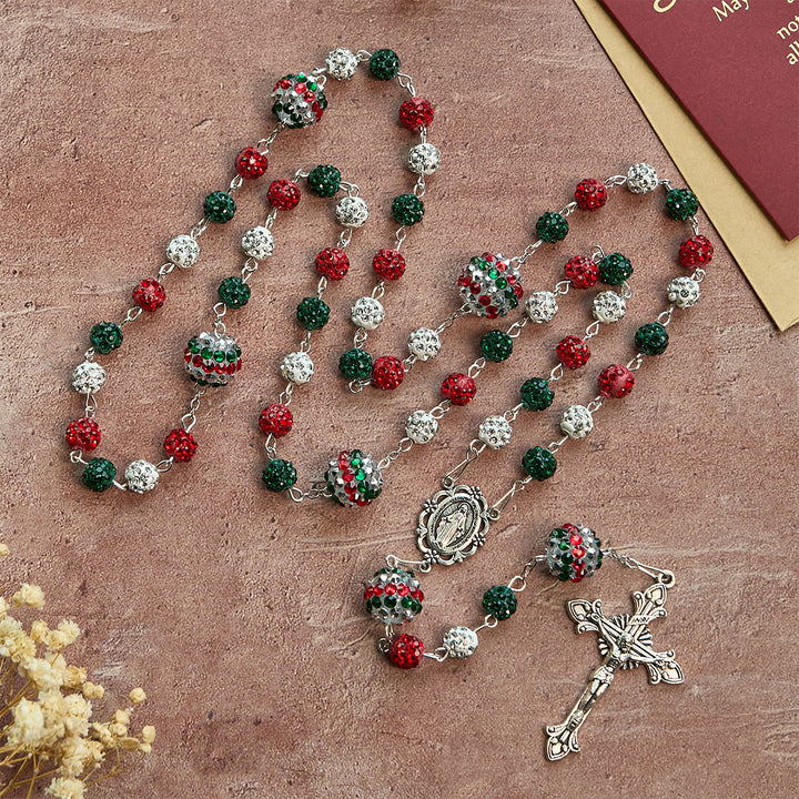 Christianartworkshop Christmas Gift: Crystal-Covered Tricolor Beads & Miraculous Medal Glam Sparkling Rosary - image 16