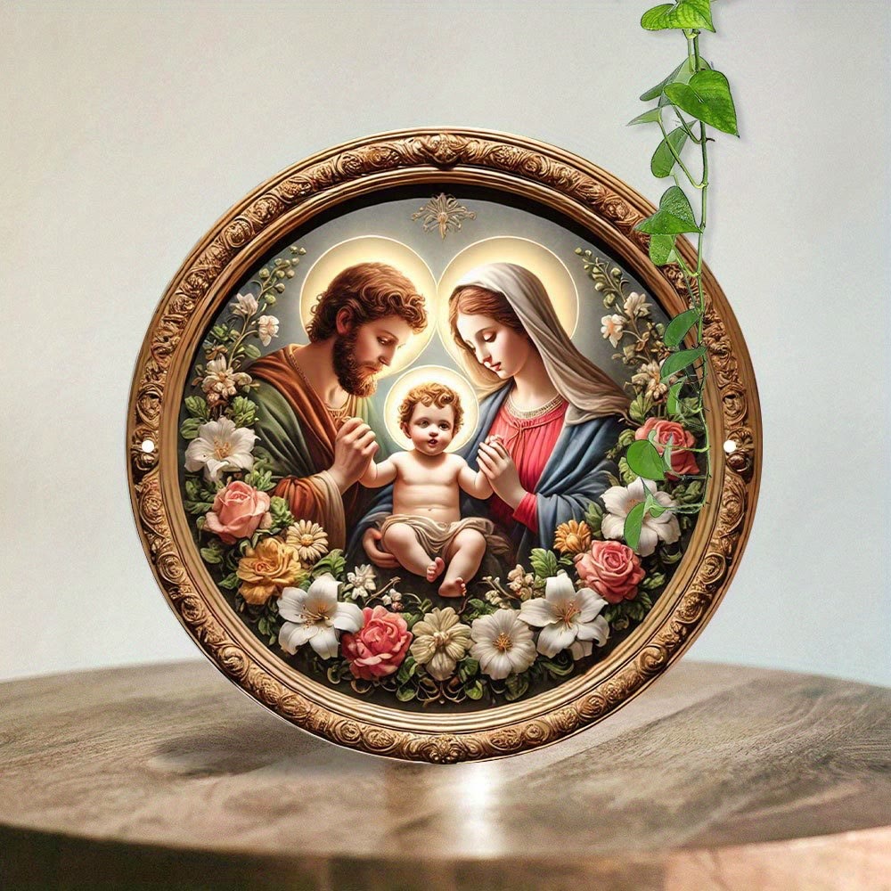 Christianartworkshop Ornate Golden - Framed Holy Family Floral Art Hanging Ornament - 7.87''/20cm - image 0
