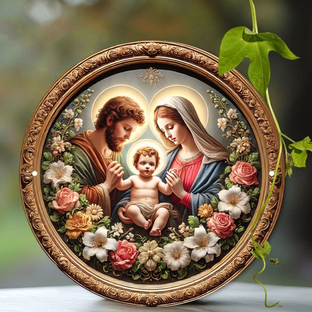 Christianartworkshop Ornate Golden - Framed Holy Family Floral Art Hanging Ornament - image 1
