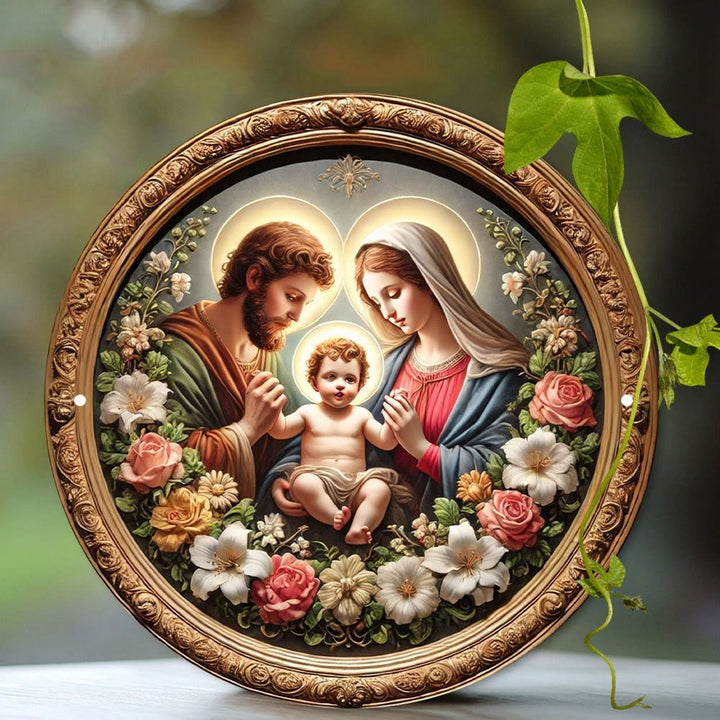 Christianartworkshop Ornate Golden - Framed Holy Family Floral Art Hanging Ornament - image 1