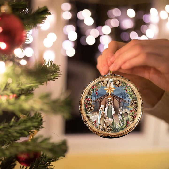 Christianartworkshop Rustic Style Nativity Scene with Bells & Star Hanging Ornaments - image 2
