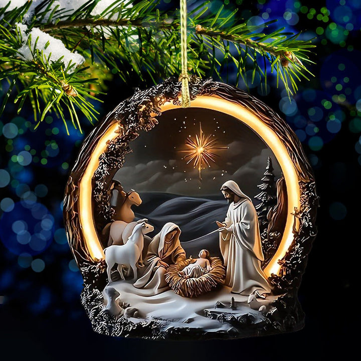 Christianartworkshop Warm - Lit Nativity Scene Art Hanging Ornaments - image 4