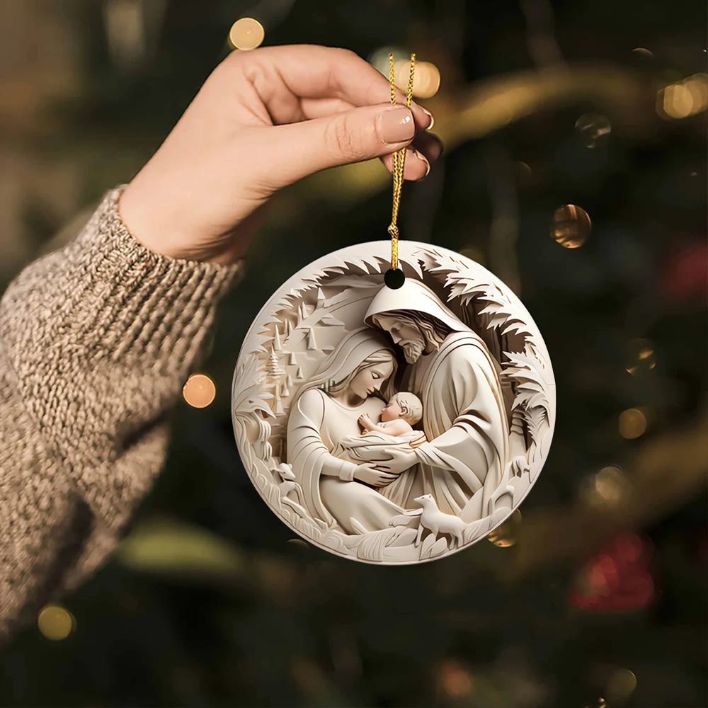 Christianartworkshop Classic Cream Holy Family Nativity Hanging Ornaments - Ceramics - image 0