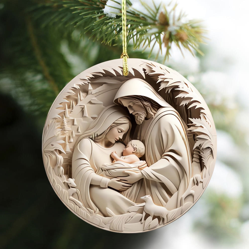 Christianartworkshop Classic Cream Holy Family Nativity Hanging Ornaments - image 2
