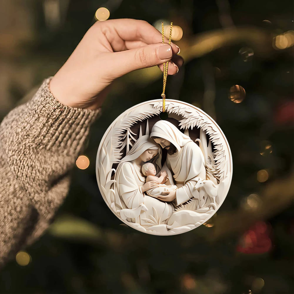 Christianartworkshop Serene Cream - Colored Holy Family Nativity Hanging Ornaments - Ceramics - image 0