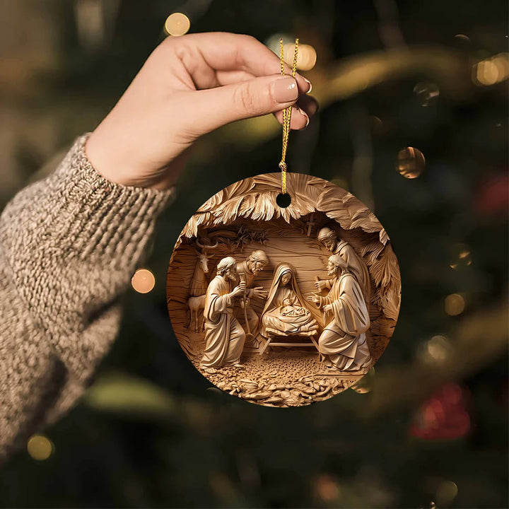 Christianartworkshop Wood-Toned Nativity Scene with Animals Christmas Hanging Ornaments - image 4