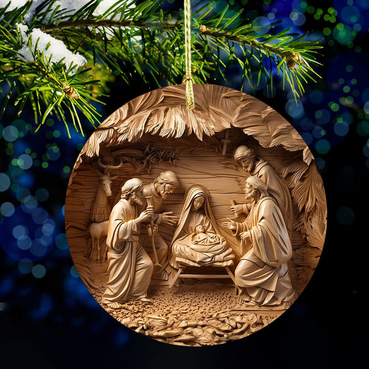Christianartworkshop Wood-Toned Nativity Scene with Animals Christmas Hanging Ornaments - image 3