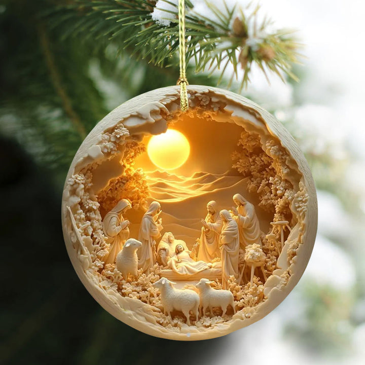 Christianartworkshop Cozy Cream Nativity Scene with Sheep Christmas Hanging Ornaments - image 2