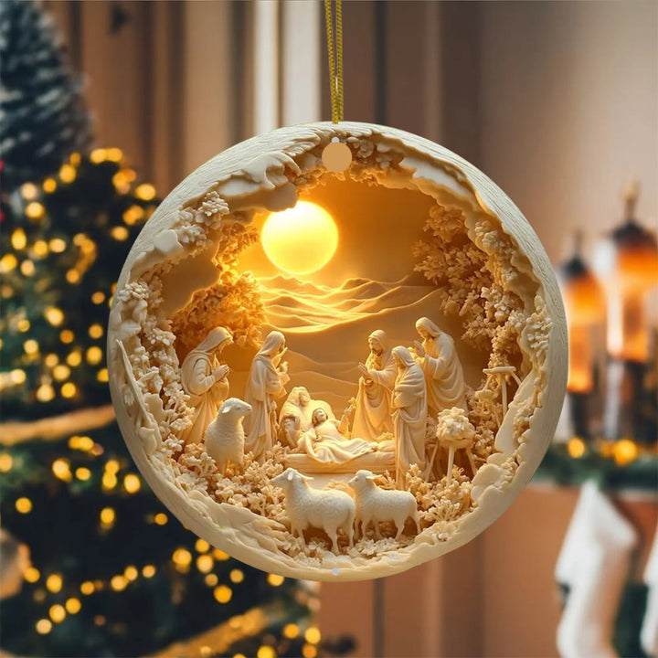 Christianartworkshop Cozy Cream Nativity Scene with Sheep Christmas Hanging Ornaments - image 4