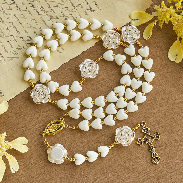 Christianartworkshop Thanksgiving Gift: 10mm Luminous Heart and White Rose Rosary: Mary's Gentle Protection - image 4
