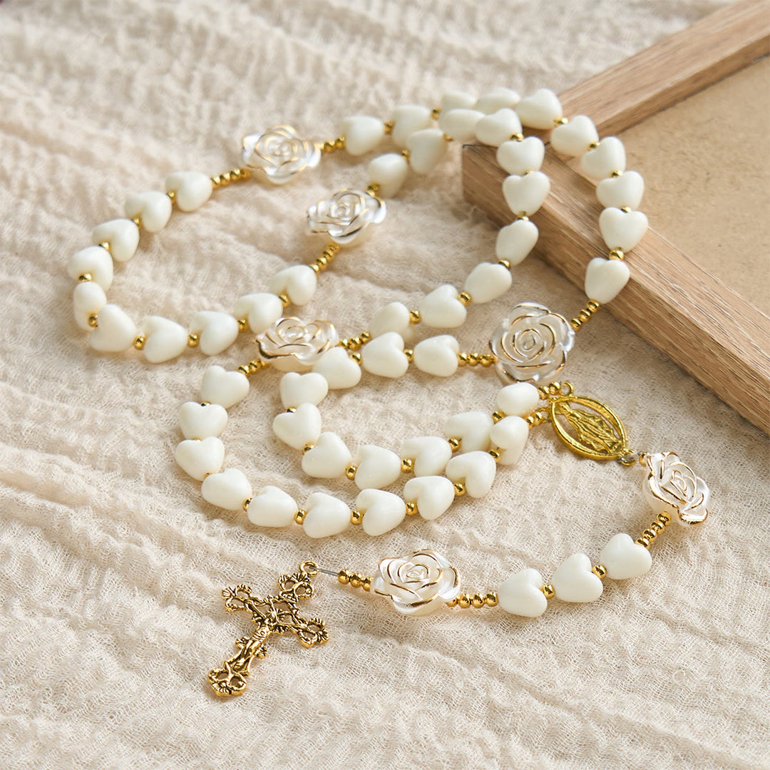 Christianartworkshop Thanksgiving Gift: 10mm Luminous Heart and White Rose Rosary: Mary's Gentle Protection - image 5