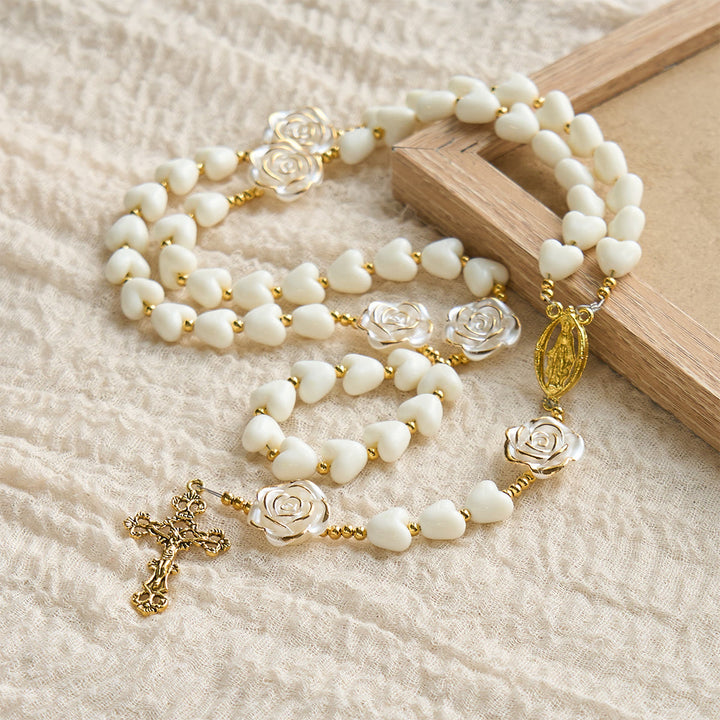 Christianartworkshop 10mm Luminous Heart and White Rose Rosary: Mary's Gentle Protection - image 5