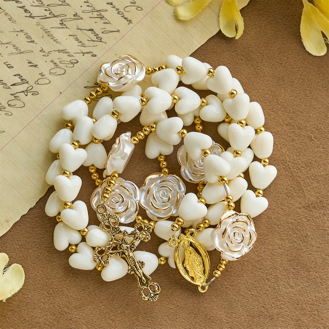 Christianartworkshop 10mm Luminous Heart and White Rose Rosary: Mary's Gentle Protection - image 2