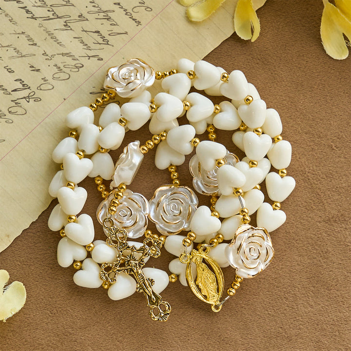 Christianartworkshop Thanksgiving Gift: 10mm Luminous Heart and White Rose Rosary: Mary's Gentle Protection - image 3