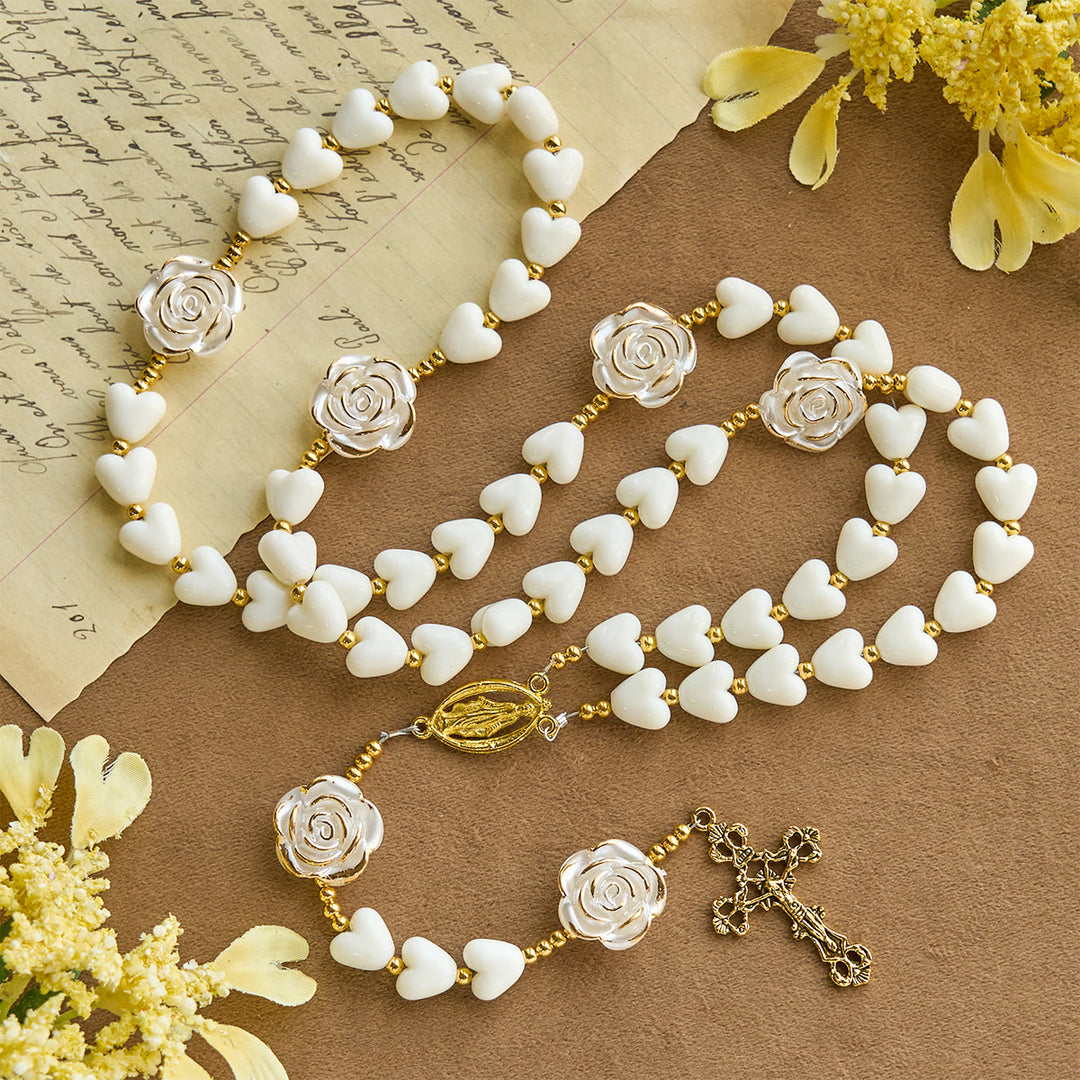 Christianartworkshop Thanksgiving Gift: 10mm Luminous Heart and White Rose Rosary: Mary's Gentle Protection - image 2