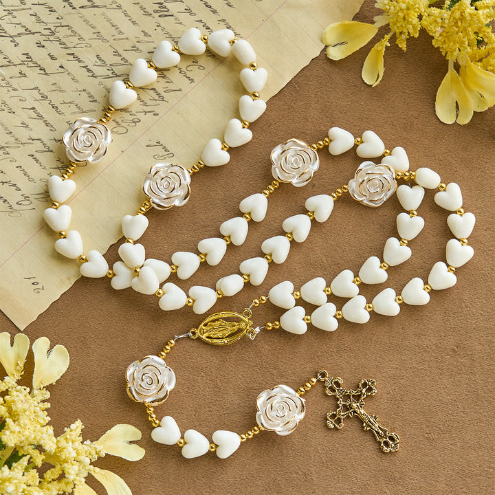 Christianartworkshop Thanksgiving Gift: 10mm Luminous Heart and White Rose Rosary: Mary's Gentle Protection - image 2