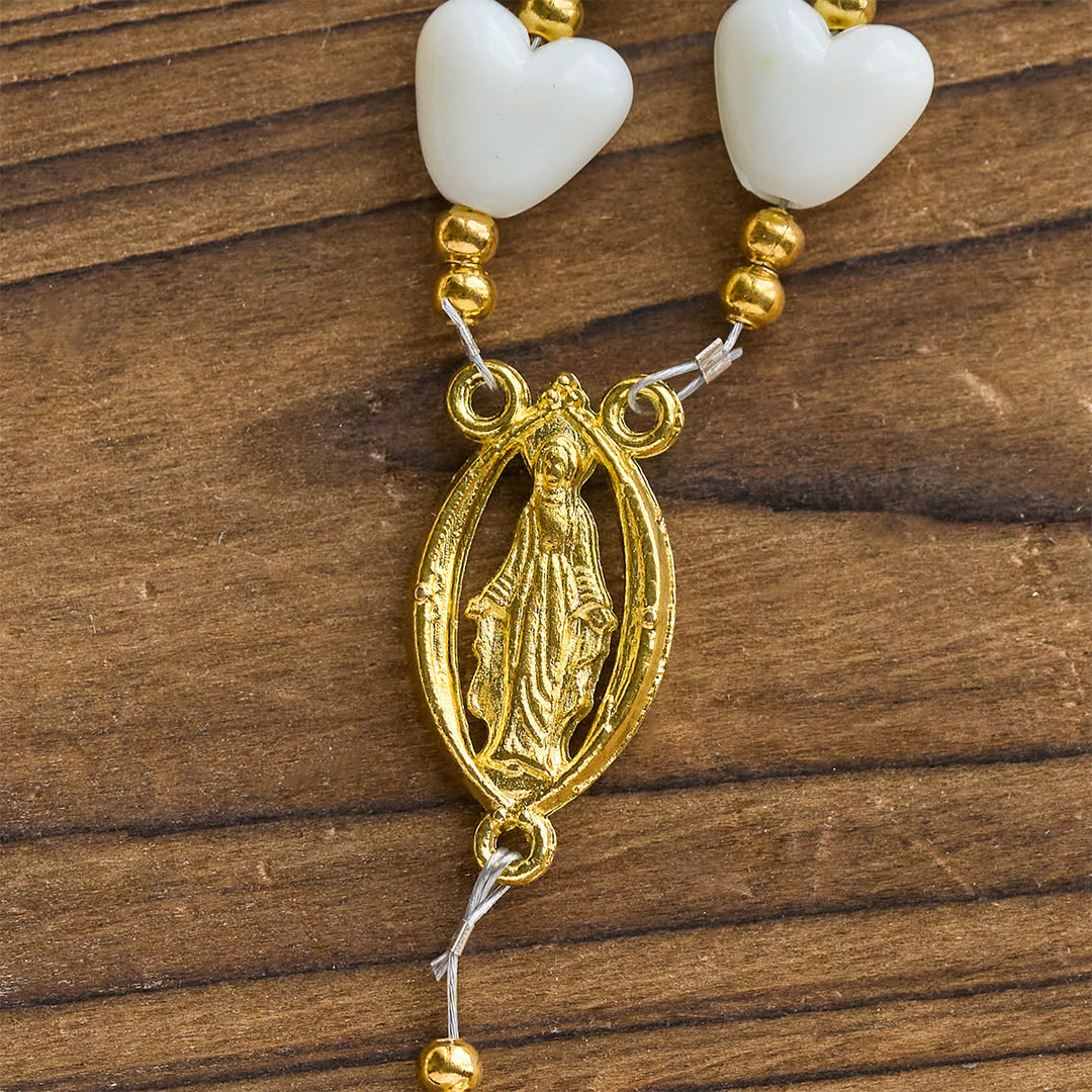 Christianartworkshop Thanksgiving Gift: 10mm Luminous Heart and White Rose Rosary: Mary's Gentle Protection - image 9