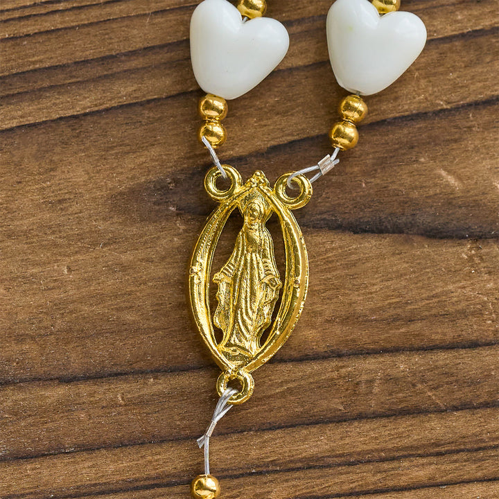 Christianartworkshop Thanksgiving Gift: 10mm Luminous Heart and White Rose Rosary: Mary's Gentle Protection - image 9