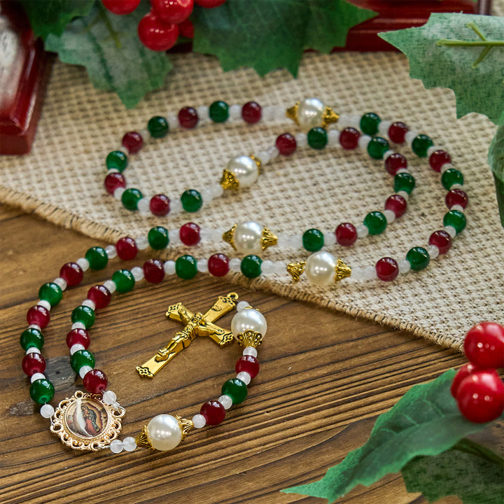 Christianartworkshop Holly Wreath Christmas Tricolor Beads Rosary: Celebrate the Holy Birth - image 4